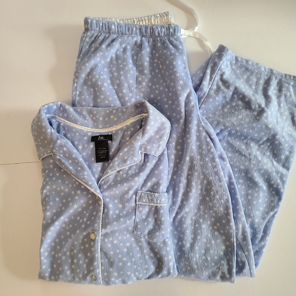 Aria Light Blue & White Long Sleeve Cozy & Warm 2 Piece Winter Pajama Set